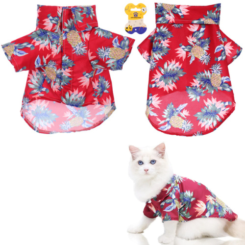 Рубашка для собак и кошек малых и средних пород "СТИЛЬНЫЙ БРО", цвет красный, принт ананасы с цветами, размер M