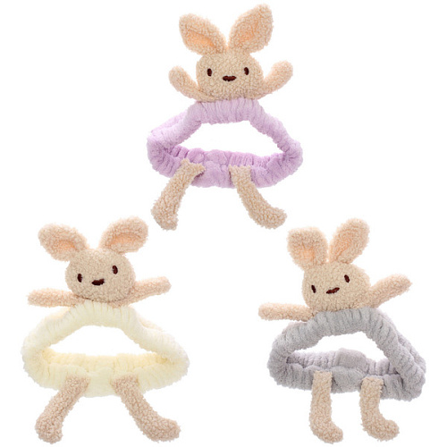 Повязка на голову косметическая ДАЙМОНД Ми, зайки с лапками, цвет лавандовый, серый, и бежевый, 2055см (ZIP пакет)_12