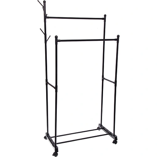 Вешалка гардеробная напольная на колёсах двойная "ПЕРФЕКТХАУС", цвет черный, нагрузка до 25 кг, 152*45*75см