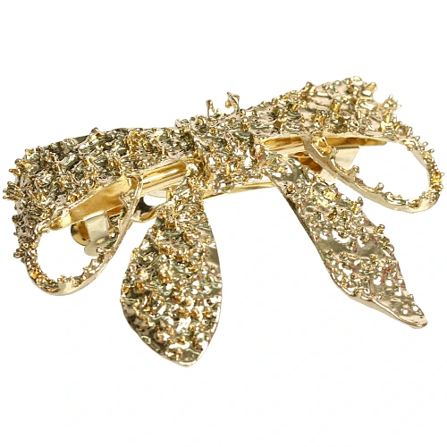 Заколка-автомат для волос AKS - DesignPRO, бантик, цвет золото и хром, 6,34см_4