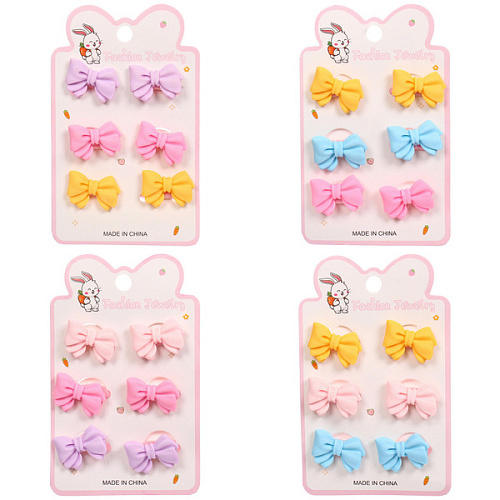 Резинки для волос детские 6шт "БАМБИ БУМ Маттэ", Бантики, микс 6 цветов, d-2.см/12*7.5см 