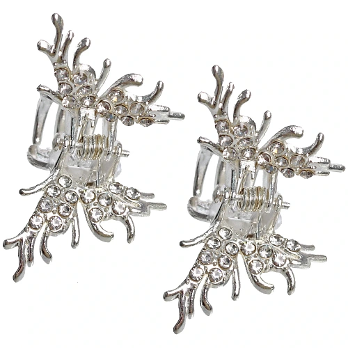 Заколка-краб для волос 2шт AKS - DesignPRO, бабочки, цвет золото и хром, 42,5см_3