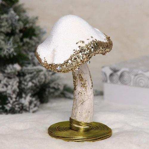 Фигурка новогодняя "Блестящий грибочек" 10*10*15,5 см, Белый