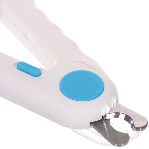 Когтерез инновационный для животных с LED подсветкой, пилкой и отсеком для ногтей ПРЕМИУМ, прорезиненная ручка, цвет белый, 22315см (фабр коробка)