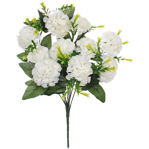 Искусственные цветы Цветочная мелодия Гортензии 40см 10 цветков белые_3