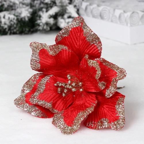 Украшение новогоднее "Пуансеттия - Волшебный день" 23 см, Красный