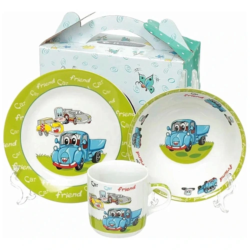 Набор посуды из керамики 3 предмета Синий грузовик (тарелка 175см, салатник 15см, кружка 230мл), Daniks, C425_2