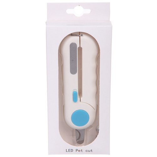 Когтерез инновационный для животных с LED подсветкой, пилкой и отсеком для ногтей ПРЕМИУМ, прорезиненная ручка, цвет белый, 22315см (фабр коробка)