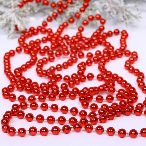 Бусы на елку 2,7м "Шарик" d-6мм, красный (pvc коробка)