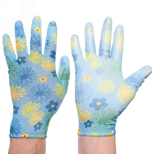 Перчатки нейлоновые "Фантазия-Васильки" с ПВХ покрытием полуоблитые 8 р-р набор 5 пар