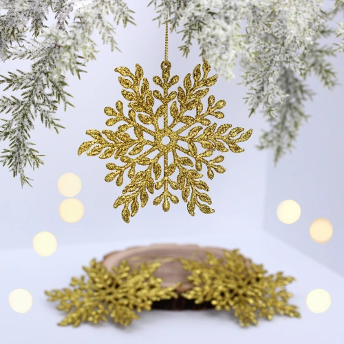Подвеска "Волшебная снежинка" 11,5 см (набор 3 шт), Золото
