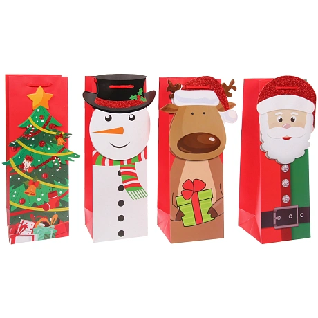 Пакет под бутылку "Зимний мультик" 12*35*9 см