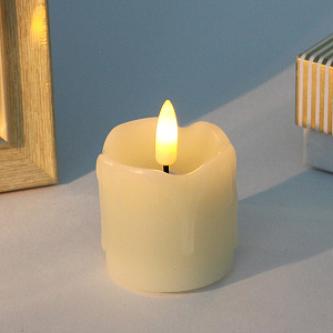 Сувенир с подсветкой "Свеча восковая - Сияние" 5*5 см - облита воском (работает от батареек 2032)