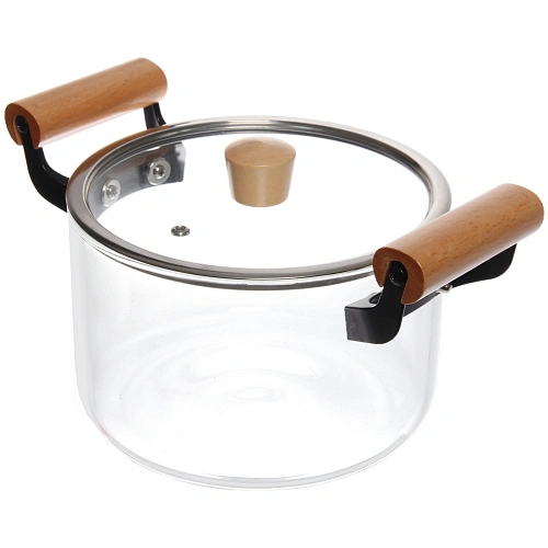 Кастрюля из боросиликатного стекла 3,5л Хай-Тек с деревянными ручками_10