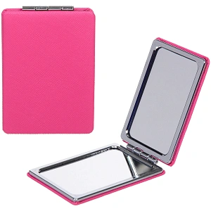 Зеркало косметическое двойное "ФРАТЕЛЛИ", прямоугольник, цвет розовый, 9*6см (пакет с подвесом)