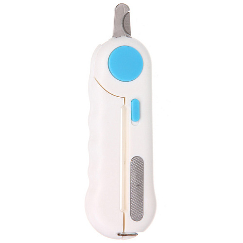 Когтерез инновационный для животных с LED подсветкой, пилкой и отсеком для ногтей ПРЕМИУМ, прорезиненная ручка, цвет белый, 22315см (фабр коробка)