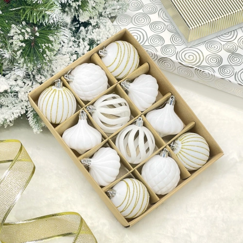 Набор елочных украшений VELOUR "Восточная ночь" 6 см (набор 12 шт), Белый