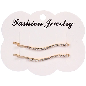 Невидимки для волос 2шт "Кристалы Агоры", волна, цвет золото, 6см (блистер и пакет с подвесом)