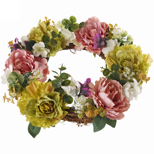 Искусственный цветы венок Фантазия 42см цвет нежно-белый_5