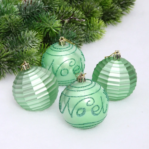 Набор шаров "Зимний коллаж" 7 см (в наборе 4 шт), Нежно-зеленый