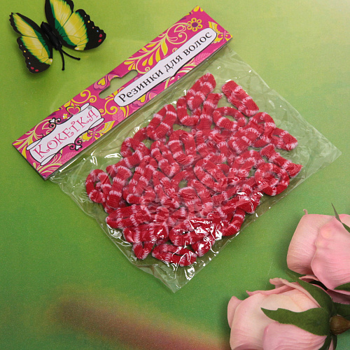 Резинки для волос 50шт Кокетка - Лапушки, цвет красный, d-2см_5