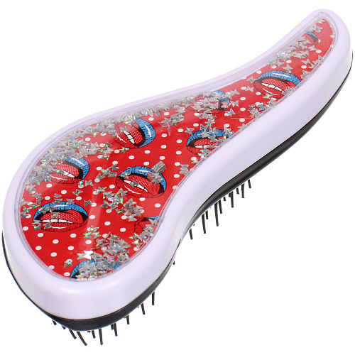Расческа массажная компактная КАЛИСТО, блестки, микс 4 дизайна, 187,5см (PVC коробка)_3