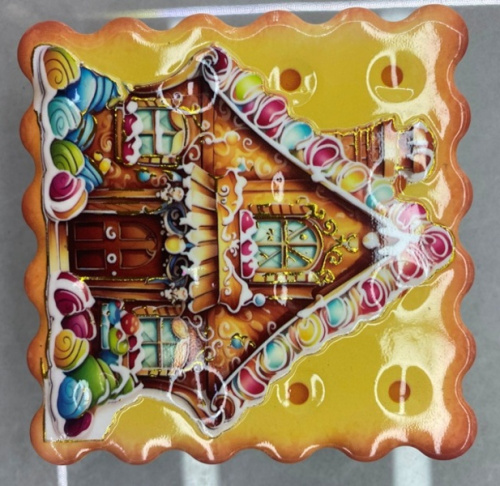 Подставка под кружку керамическая 10,5*10,5см "Печенька" пряничный домик с леденцами
