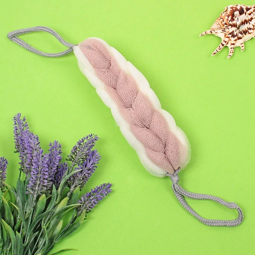 Мочалка для тела PREMIUM - FERGAMO, цвет белый  капучино, 266см, 60грамм, Zip пакет_3