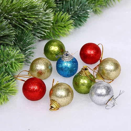 Новогодние шары 3 см (набор 9 шт) "Блестящее напыление", микс цветов
