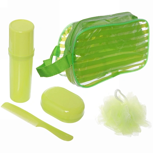 Набор банный дорожный 4шт Traveler - Полоска, микс 4 цв, (мочалка, футляр 2шт, расческа), 21127см_12