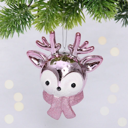 Елочная игрушка "Новогодний олененок" 7*11*10,5 см, розовый