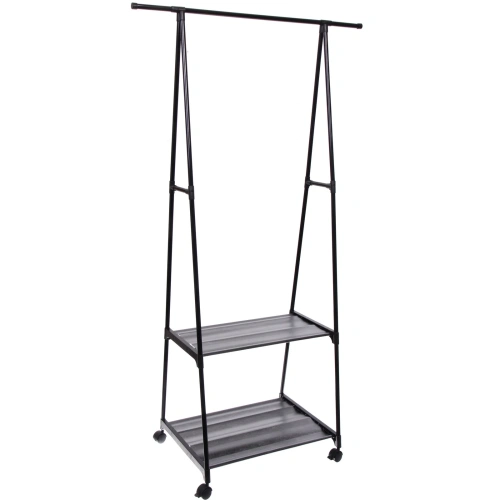 Вешалка гардеробная напольная на колесах с полкой "ПЕРФЕКТХАУС", цвет черный, нагрузка 15кг и 5кг на полку, 55*42*160см