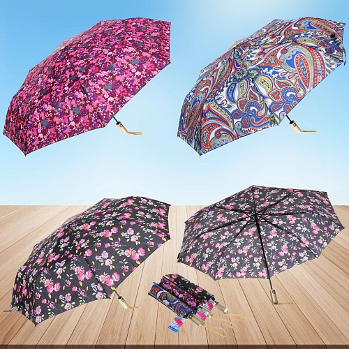 Зонт женский полуавтомат Ампир, микс 4 цвета, 8 спиц, d-100см, длина в слож виде 30см_3