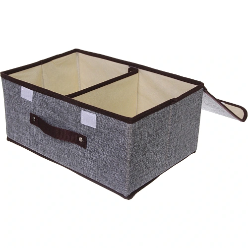 Короб - органайзер складной стеллажный для хранения вещей ДОМания, цвет серый, два отделения, 362516см (лейбл)_4