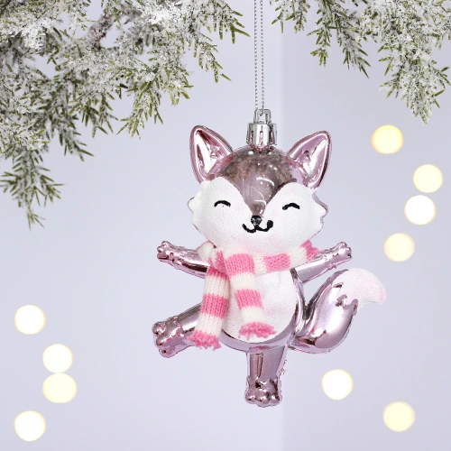 Ёлочная игрушка "Весёлый лисёнок" 8.8*5.5*13.5 см, Розовый
