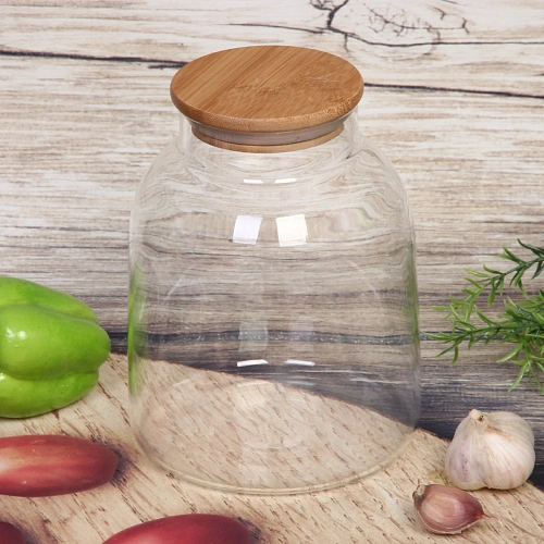 Банка для продуктов стеклянная 1800мл Хай-Тек с бамбуковой крышкой, бочонок_5