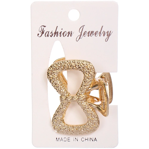 Заколка - краб для волос на блистере КАСКАДА, бантик, цвет золото и серебро, 254см (пакет с подвесом)_4