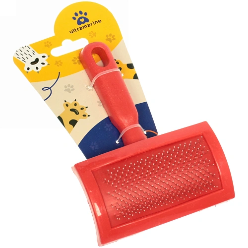 Расческа-пуходерка для кошек и собак Пушок 16см цвет красный Ультрамарин_3