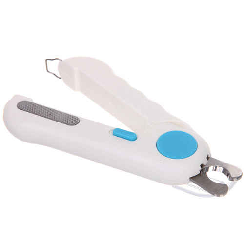 Когтерез инновационный для животных с LED подсветкой, пилкой и отсеком для ногтей ПРЕМИУМ, прорезиненная ручка, цвет белый, 22315см (фабр коробка)