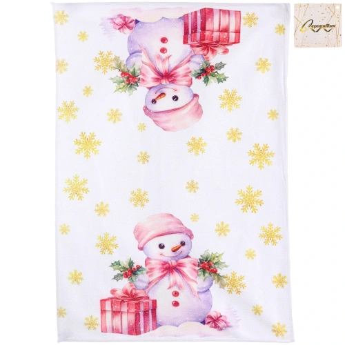 Полотенце кухонное "PinkMagic - Снеговик" 40*57 см, микрофибра 200 гр/м2