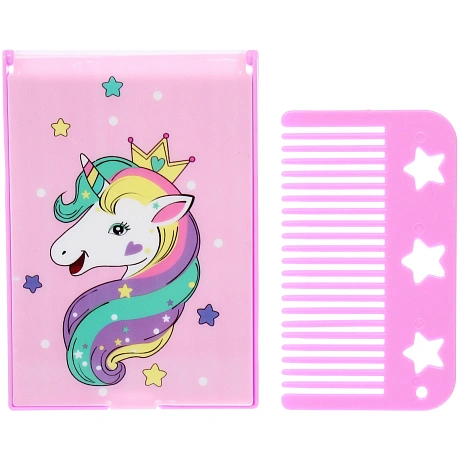 Расческа с зеркалом в наборе детские "МИМИШКИ", единорог, цвет розовый, 11*7,8см 