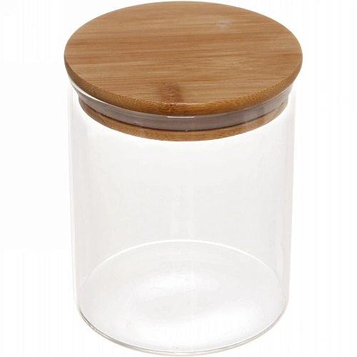 Банка для продуктов стеклянная 700мл "Хай-Тек" с бамбуковой крышкой 10*12см
