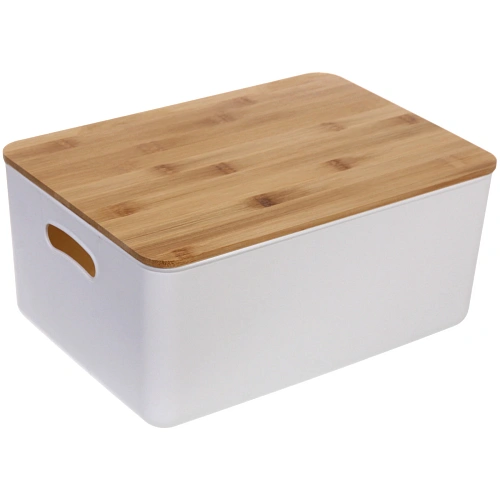 Контейнер для хранения с бамбуковой крышкой "БРАМИНГЕМ", цвет белый, 36.5*26*16см