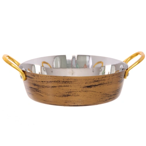 Сковорода из нержавеющей стали 15,5см с ручками из латуни, цвет Антик