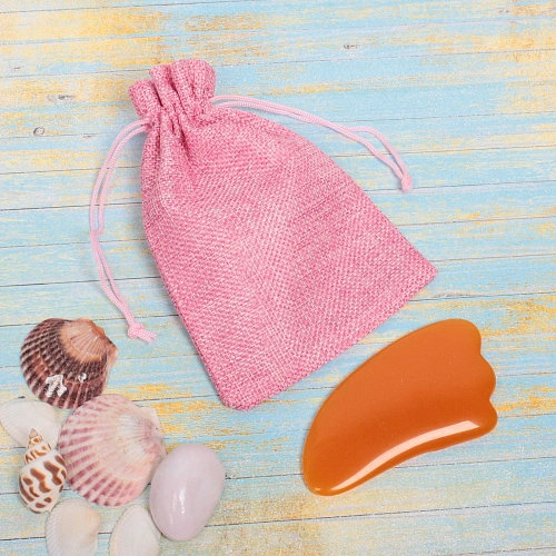 Массажер для лица и шеи декольте Лопатка Gua sha, волна, цвет кораловый, в холщевом мешочке,105см25,3гр_3