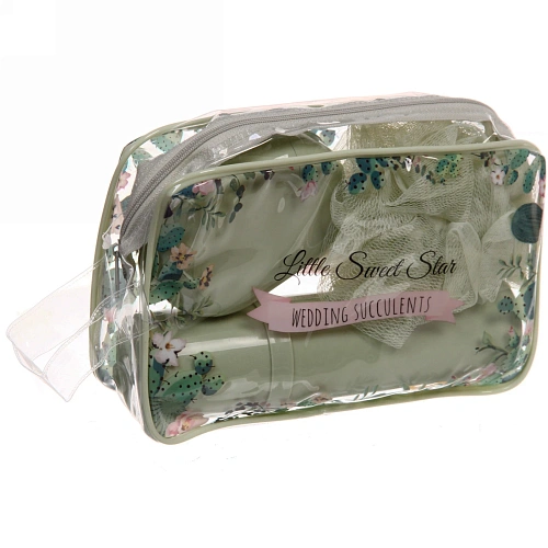 Набор банный дорожный 4шт Traveler - Cactus, (мочалка, футляр 2шт, расческа), микс три цвета, 211,356,5см,_5