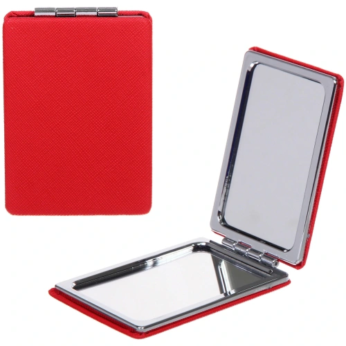 Зеркало косметическое двойное "ФРАТЕЛЛИ", прямоугольник, цвет красный, 9*6см (пакет с подвесом)