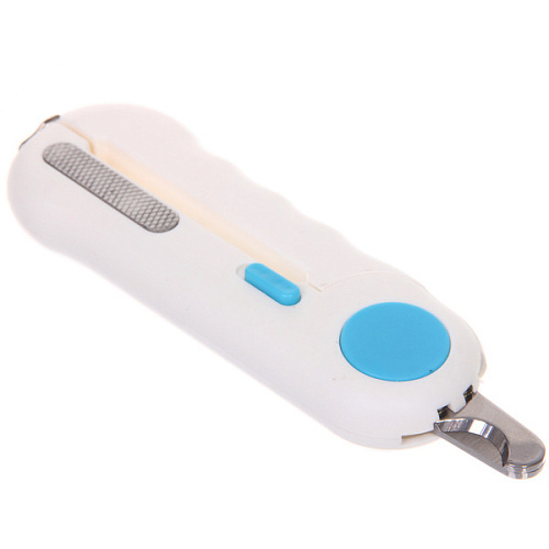 Когтерез инновационный для животных с LED подсветкой, пилкой и отсеком для ногтей ПРЕМИУМ, прорезиненная ручка, цвет белый, 22315см (фабр коробка)