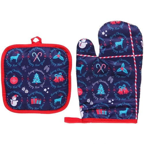 Прихватка в наборе с прихваткой-варежкой "Новогодний хоровод" 25,5*16 см, 17*17 см