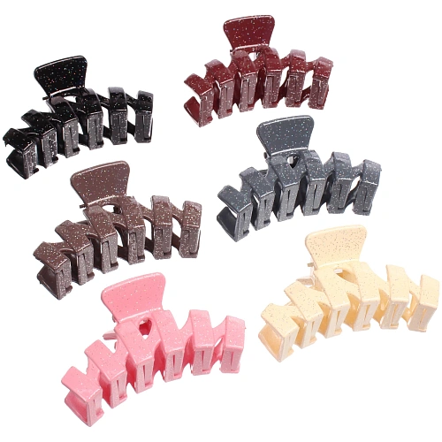 Заколка - краб для волос "AKS - MANTANA", микс 6 цветов, зиг - заг, 7*2,3см 